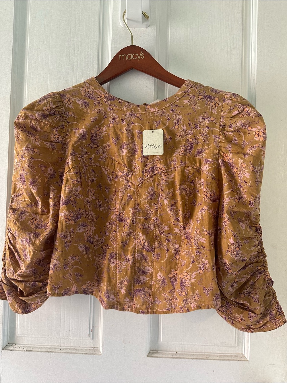 ✨ NWT Free People Monica Floral Open Back Puff Sleeve Blouse
